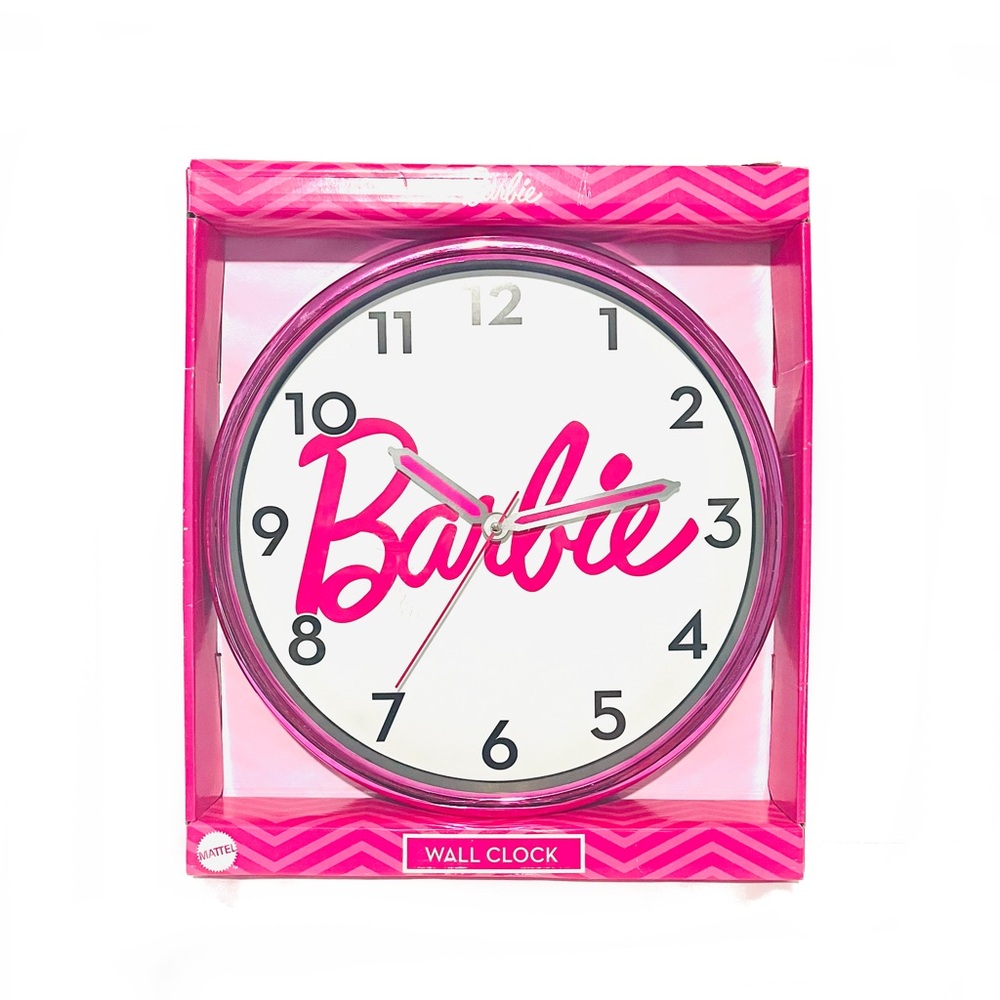 Barbie Pink and White Chevron Wall Clock